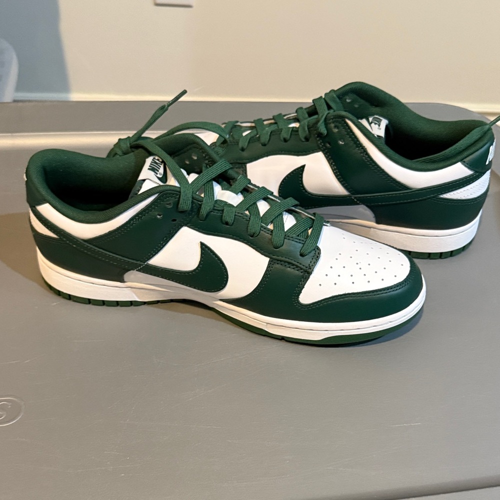 Nike Dunk Low White and Forest Green Leather Sneakers